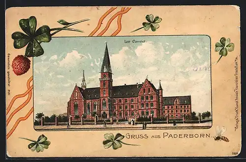 Präge-Lithographie Paderborn, Leo Convict, Kleeblätter u. Wespe