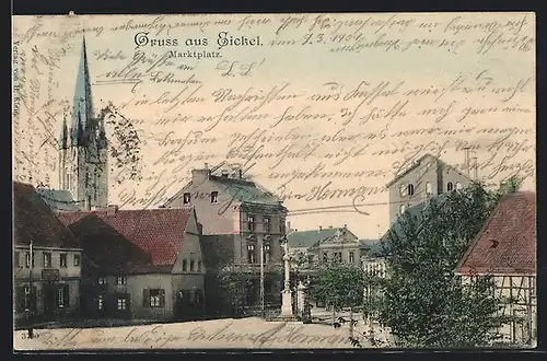 AK Eickel, Marktplatz mit Kirche und Denkmal