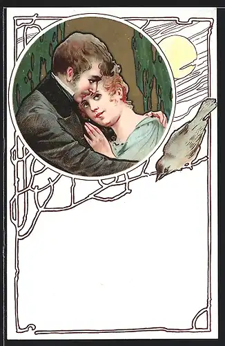 Künstler-AK Junges Paar in inniger Umarmung, Darstellung im Jugendstil