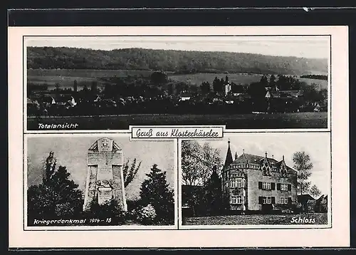 AK Klosterhäseler, Schloss, Kriegerdenkmal 1914-18, Totalansicht