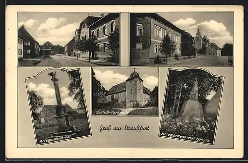 AK Straussfurt, Schloss, Kriegerdenkmal