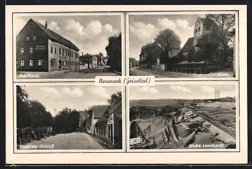 AK Neumark, Gasthaus Thuringia, Grube Leonhardt, Kirche, Dorfplatz-Schloss