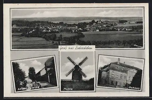 AK Lodersleben, Totalansicht, An der Ouerne, Mühle, Schloss