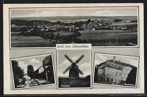 AK Lodersleben, Totalansicht, An der Ouerne, Mühle, Schloss
