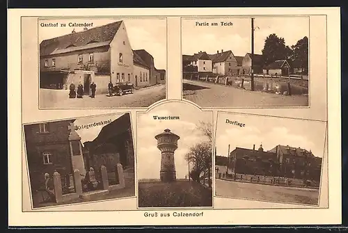 AK Calzendorf, Gasthof zu Calzendorf, Wasserturm, Dorflage