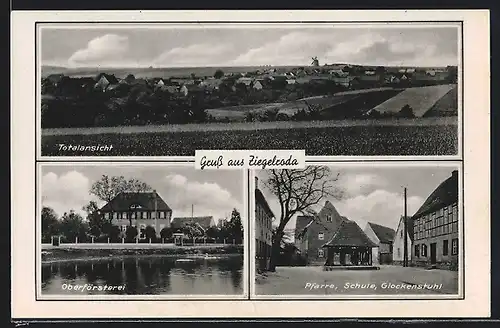 AK Ziegelroda, Totalansicht, Oberförsterei, Pfarre, Schule & Glockenstuhl