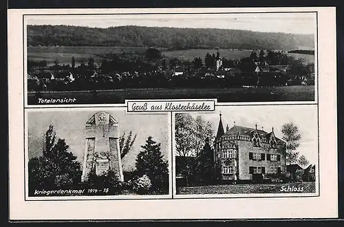 AK Klosterhäseler, Totalansicht, Schloss, Kriegerdenkmal 1914-18