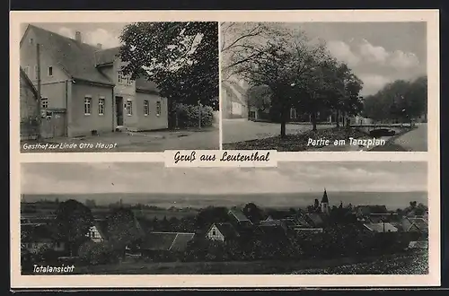 AK Leutenthal, Gasthof zur Linde Otto Haupt, Partie am Tanzplatz, Totalansicht