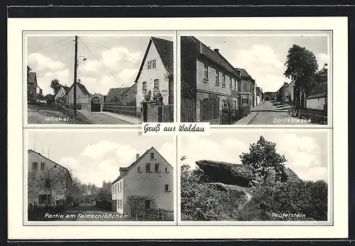 AK Waldau, Gasthaus Feldschlösschen, Winkel, Teufelstein