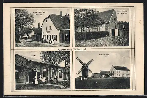 AK Wilsdorf, Gasthaus, Forsthaus, Saal und Windmühle