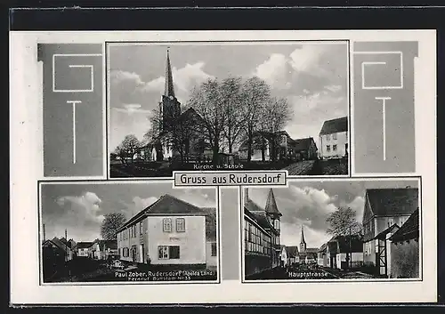 AK Rudersdorf, Kirche und Schule, Blick in die Hauptstrasse