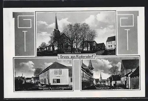 AK Rudersdorf, Kirche und Schule, Blick in die Hauptstrasse