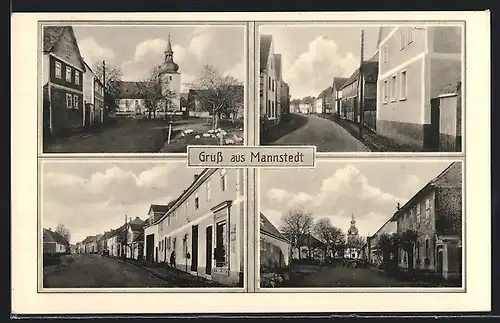 AK Mannstedt, Strassenpartien mit Kirche