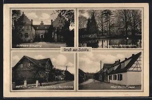 AK Schilfa, Schloss-Eingang, Schlosspark, Ober-Dorfstrasse