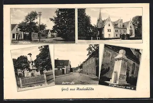 AK Markröhlitz, Dorfpartie, Dorfstrasse, Rittergut, Kriegerdenkmäler