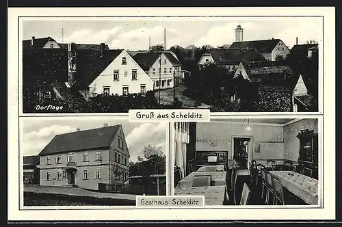 AK Schelditz, Gasthaus Schelditz Arthur Vogel, Innenansicht, Dorflage