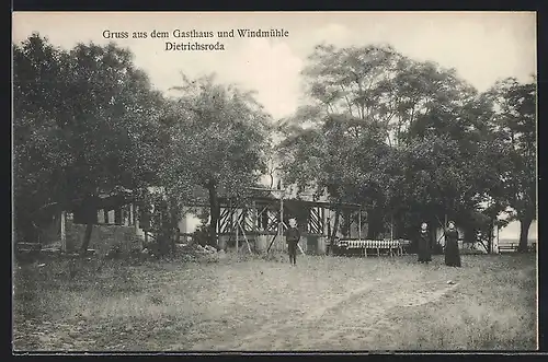 AK Dietrichsroda, Gasthaus und Windmühle