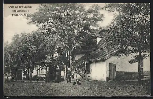 AK Dietrichsroda, Gasthaus und Windmühle