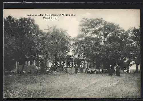 AK Dietrichsroda, Gasthaus und Windmühle