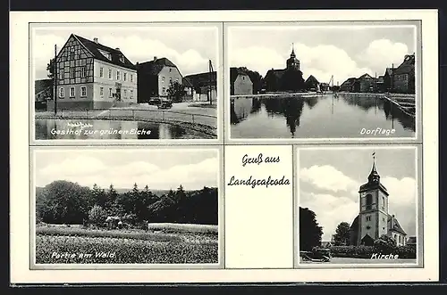 AK Landgrafroda, Gasthof zur grünen Eiche, Kirche, Dorflage