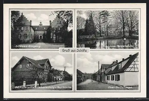 AK Schilfa, Schloss-Eingang, Schlosspark, Ober-Dorfstrasse