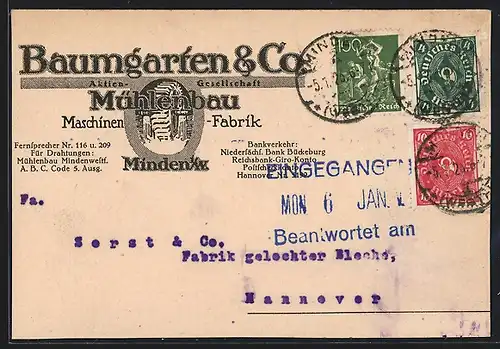 AK Minden i. W., Baumgarten & Co. Mühlenbau Maschinen-Fabrik