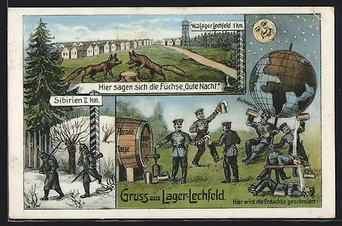 AK Lager-Lechfeld, Soldaten trinekn Bier, Füchse im Lager