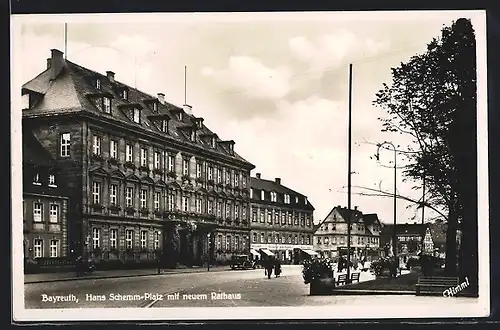 AK Bayreuth, Hans Schemm-Platz mit neuem Rathaus