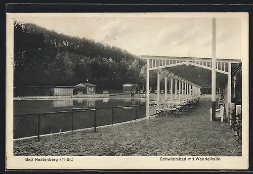 AK Bad Rastenberg / Thür., Partie aus dem Schwimmbad mit Wandelhalle