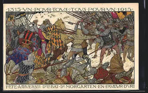 Künstler-AK Morgarten, Fete Anivers de la Bat. de Morgarten, In der Schlacht