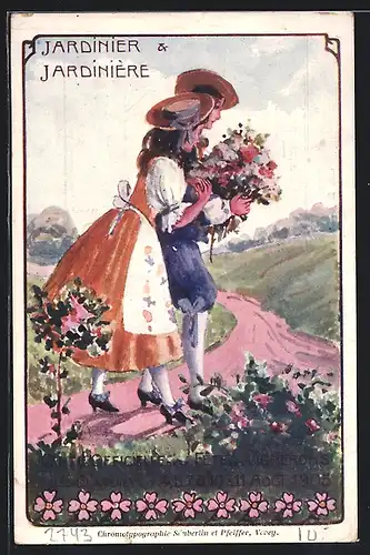 AK Vevey, Paar mit Blumenstrauss