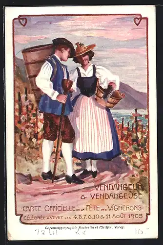 AK Vevey, Fete des Vignerons Aout 1905, Landwirte in Tracht