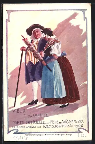 AK Vevey, Fete des Vignerons 1905, Vieux et Vieille