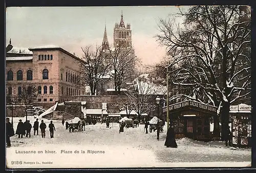 AK Lausanne, Place de la Riponne en hiver