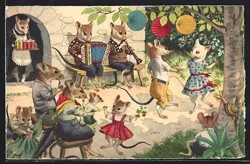 Künstler-AK Mäuse beim Sommerfest mit Musik und Tanz