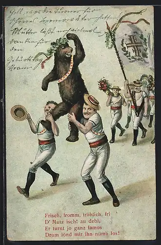 AK Feierlicher Turner-Aufzug mit Bär Mutz als Sieger mit Lorbeerkranz