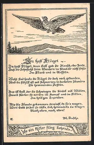 AK Fliegender Adler, Gedicht Du hast Flügel