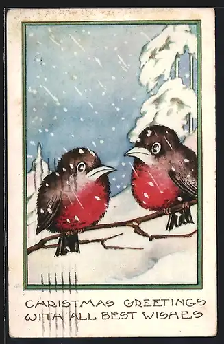 AK Zwei Dompfaffen im Schnee