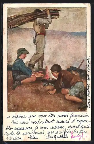 Künstler-AK Winter von Pietro Chiesa, Pro Juventute