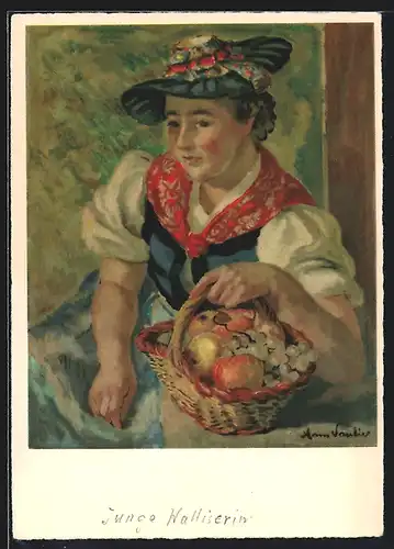 Künstler-AK Pro Juventute, Junge Walliserin in Tracht