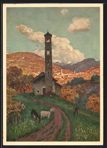 Künstler-AK L. Rossi: Sureggio, Glockenturm, Pro Juventute