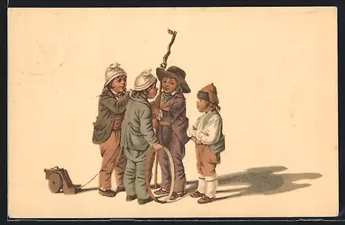 AK Pro Juventute, Knaben mit Spielzeug von Gottfried Mind