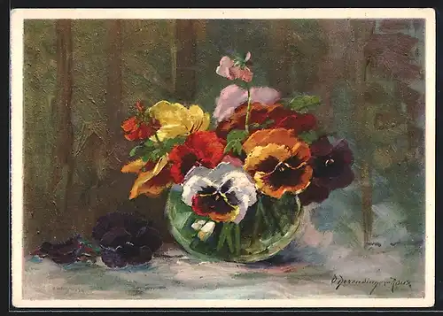 Künstler-AK Pro Juventute, Stiefmütterchen, Pensées, Viole del pensiero