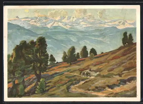 Künstler-AK Ein Sommertag am Alpenpass, Pro Juventute