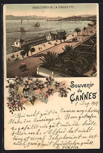 Lithographie Cannes, Boulevard de la Croisette