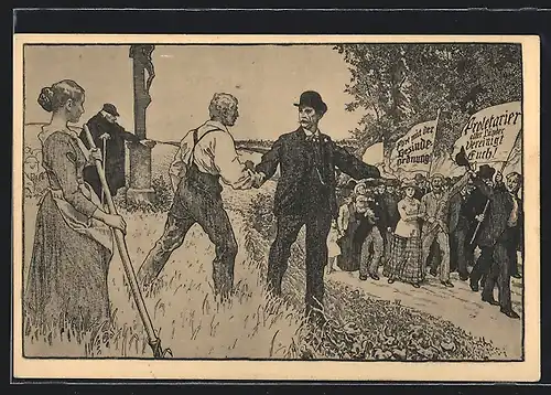 AK Mai-Postkarte, Demonstration der Arbeiter, Arbeiterbewegung