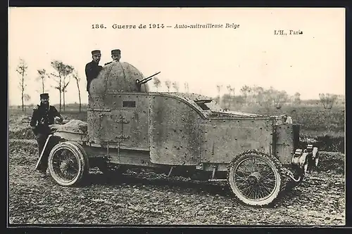 AK Belgische Soldaten mit Panzerauto, Guerre de 1914