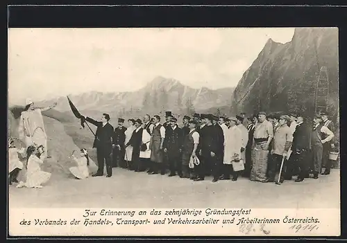 AK Verband der Handels-, Transport- und Verkehrsarbeiter Österreichs, Zehnjähriges Jubiläum, Versammlung vor Bergen