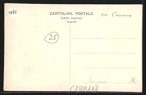 AK Carrara, Marmorsteinbruch mit Arbeitern