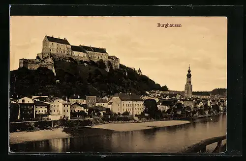 AK Burghausen, Ortsansicht über die Salzach